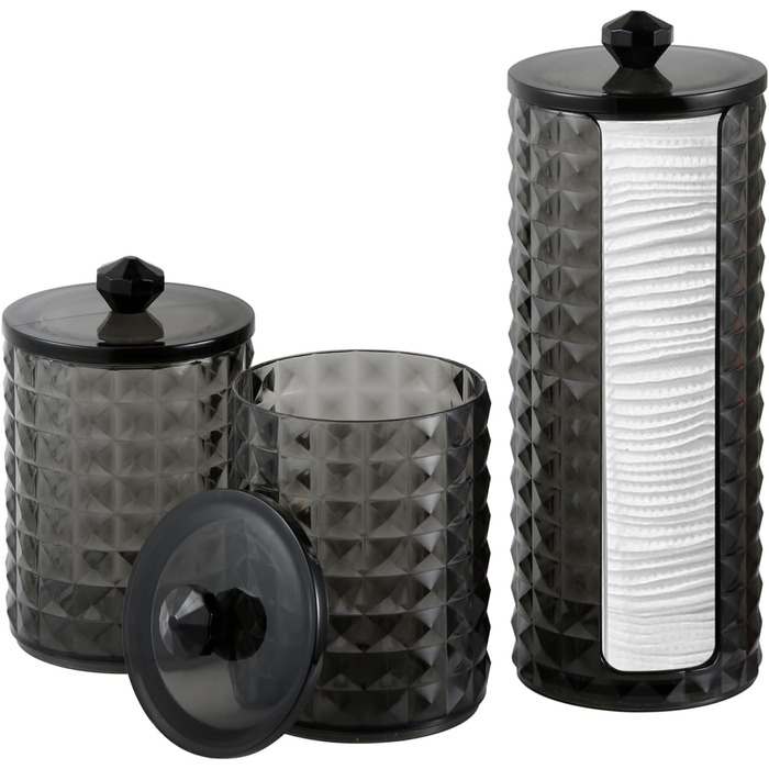 Контейнер для ватних паличок та дисків 3 STK з кришкою, чорний - органайзер для ванної кімнати, PP-матеріал, дизайн 