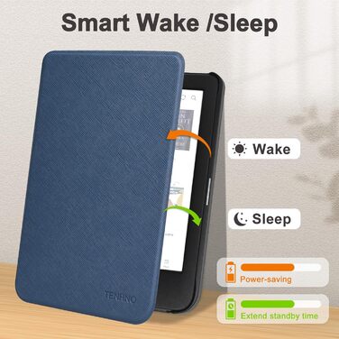 Чохол для електронної книги Tolino Shine Color/Shine 5(2024)/Shine 4(2022) & Kobo Clara Colour | BW | 2E, тонкий захисний чохол з авто-ввімкненням/вимкненням (Квітка) (Блакитний)