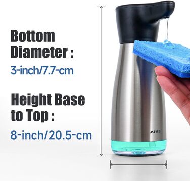 AIKE Automatic Soap Dispenser, Stainless Steel, 420 ml Rechargeable Soap Dispenser with USB Magnetic Connector, Soap Dispenser for Kitchen and Bathroom, IPX7 Waterproof