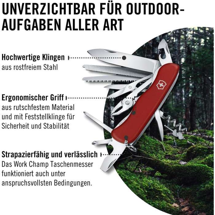Швейцарський ніж Victorinox Work Champ червоний (21 функція, фіксаційне лезо, пліерси, металева пила)