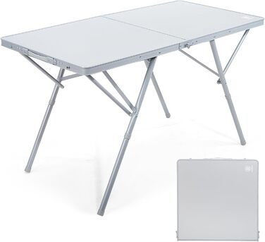 Складаний столик для кемпінгу EVER ADVANCED 120x60 см, XL для 4-6 осіб, до 60 кг, стабільна конструкція, для кемпінгу, пікніка, саду, балкону (білий)