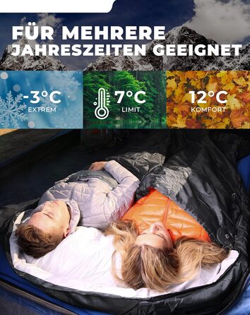 KingCamp Double Sleeping Bag - Winter Adult Sleeping Bag for 2 People with Carry Bag - Black