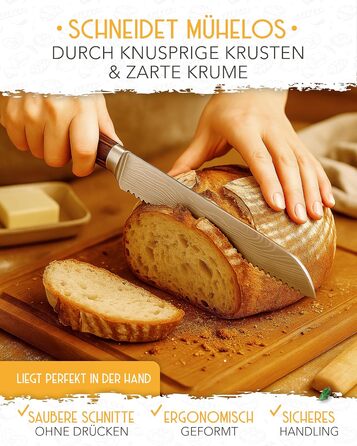 KRUSTENZAUBER Brotmesser з хвилястим лезом 20 см: міцне, з нержавіючої сталі, для точного нарізання хліба та хлібобулочних виробів