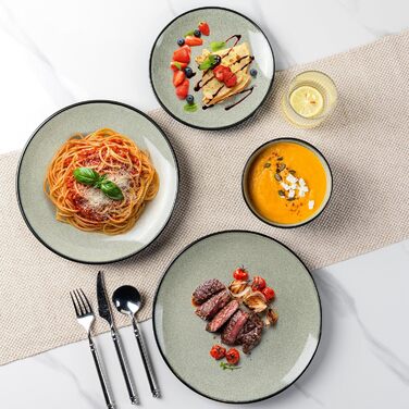 Набір посуду з каменю GBhome на 6 осіб (18 предметів), ручна робота, реактивна глазур, мікрохвильова та посудомийна машини, набір тарілок та мисок Desret Salbei