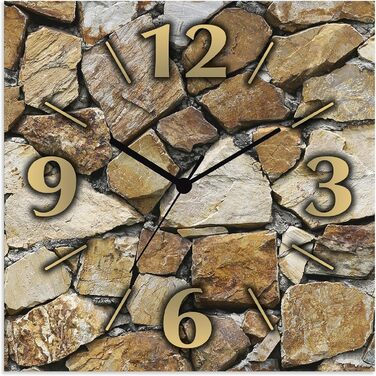 ARTLAND Wall Decoration Wall Clock No Ticking Sound Aluminum 30x30 cm Square Silent Analog 4 Numbers 30x30 cm Appearance U1RE (Stone Wall, Quartz Clock)