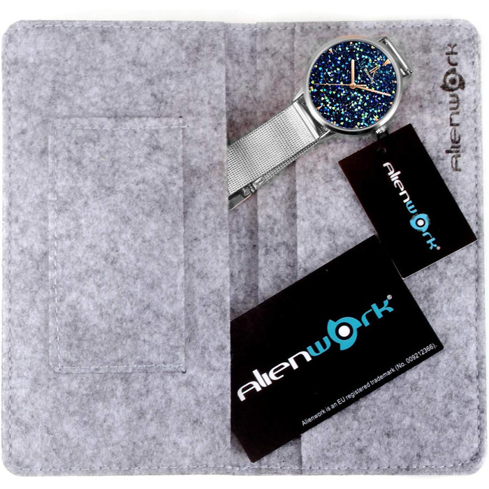 Жіночий кварцовий годинник Alienwork IK Shine з блискітками та сталевим міллеза-браслетом (Сріблястий/Синій/Чорний)
