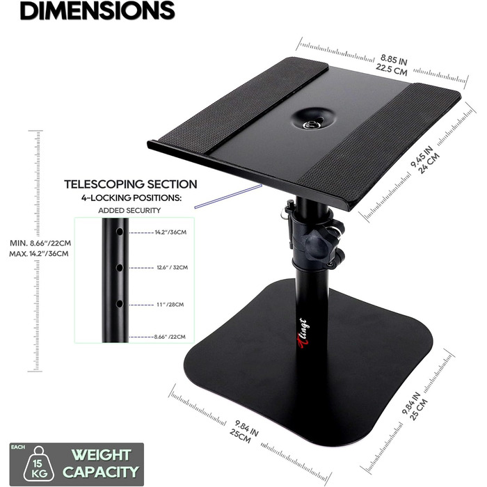 Підставка для акустики, 2 шт, 24.1 x 22.9 см, металева платформа, плоске дно, сумісна з будь-яким столом, ідеальна для студійних моніторів 12.7-17.8 см, книжкових полиць, динаміків 5'-7'