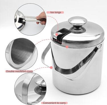 Ейскюбель з нержавіючої сталі з кришкою та лопаткою, 1,6л: для напоїв, пива, вина, фруктів