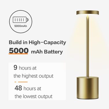 LED акумуляторна настільна лампа бездротова, 5000mAh, USB-зарядка, регулювання яскравості, 3 режими кольору, для відпочинку на вулиці, нічника, обіднього столу, балкону – (бронза)