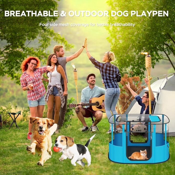 Клітка-переноска для собак, котів та кроликів, розкладний вольєр з водонепроникним дном, розмір M (80x50x55 см) та L (80x70x60 см), блакитний колір