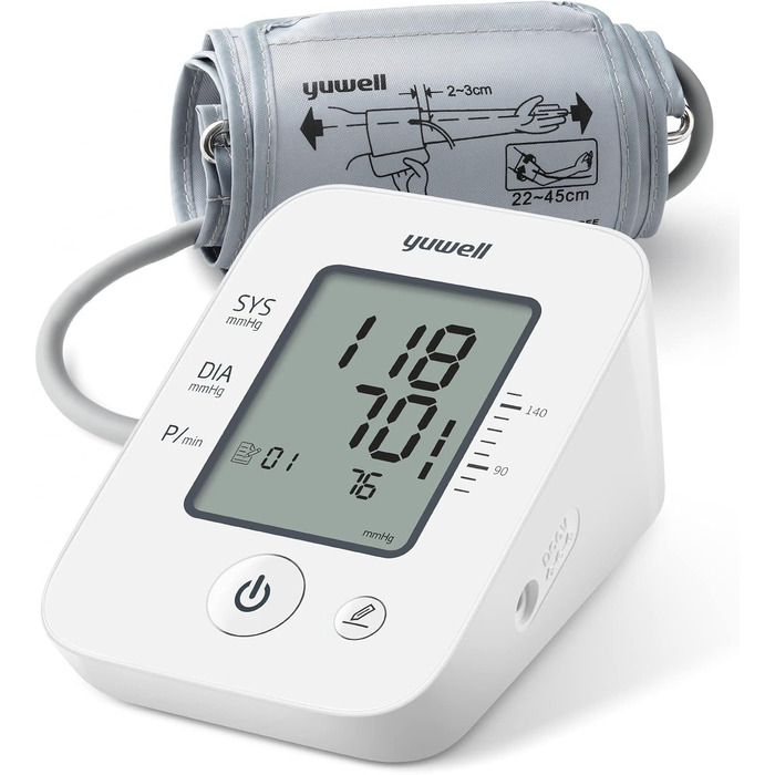 Тонометр Yuwell Ye660d з великою манжетою (22-45 см) для вимірювання артеріального тиску та пульсу, з функцією пам'яті та визначення аритмії