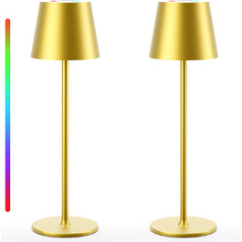 Keepoo LED настільна лампа бездротова диммувана акумуляторна, тепле світло 3000K+RGB, водонепроникна (IP54), для дому та вулиці (ресторан, спальня, бар), алюміній, сріга-сірий та золотий (2 шт.)