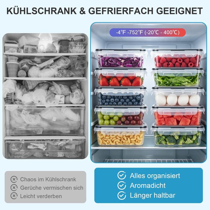 Контейнери для зберігання продуктів Hotec Frischhaltedosen 10 шт x 1л, герметичні, з кришками, для холодильника, морозилки, мікрохвильовки