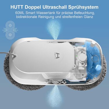 Робот для миття вікон HUTT DDC56 з ультразвуковим розпиленням, дистанційним керуванням та подвійним резервуаром для води - сіро-білий