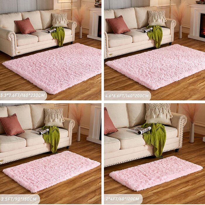 Soft, fluffy, non-slip Evitany rug for bedroom and living room, 90x160 cm, pink