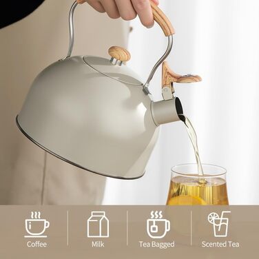 Чайник Teekessel 2.7л з дерев'яною ручкою, гучний свисток, нержавіюча сталь, антикорозійний, для всіх плит (2.5л)