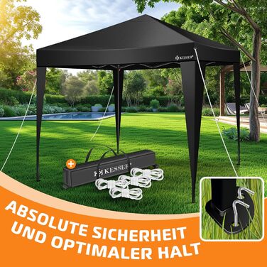 KESSER® Gazebo Folding Gazebo Lighting | Pop-Up Garden Gazebo Adjustable Height Stable Waterproof Winterproof | Party Tent Event Tent UV Protection 50+ incl. Remote Control & Bag (3x3m, Black / Black)