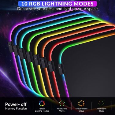 Килимок для миші ігровий Gimars RGB XXL 800x300x5mm з підсвічуванням 12 LED, водовідштовхувальна поверхня, протиковзкий гумовий низ, чорний