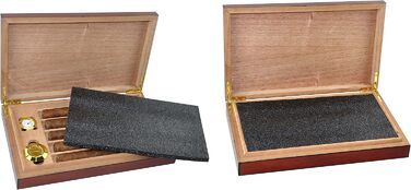 Вологозбережувач для сигар Eitida на 25-50 сигар з прозорим скляним дисплеєм, ручної роботи з іспанського кедру з перегородкою, зволожувачем та гігрометром, чорний ебоніт (Sapeli-kirsche_5ct)