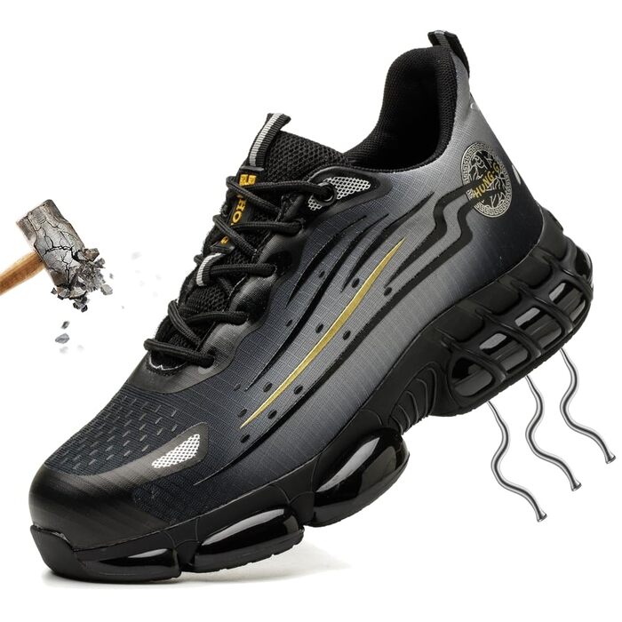 Робочі черевики AIMAYEE з металевим носком: легкі, дихаючі, для жінок та чоловіків, сірі та чорні, розмір 41 EU