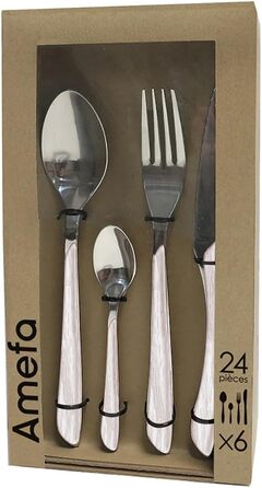 Amefa ECLAT Cutlery Set NATURE White Wood-Look Cutlery Set 24-Piece for 6 People Stainless Steel, Rust-Proof, Plastic Handle Shells with Wood-Look, Dishwasher-Safe Cutlery Set for 6 People
