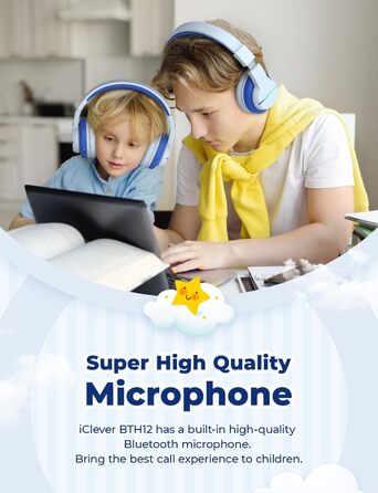 iClever Бездротові навушники для дітей з LED-підсвіткою, Bluetooth 5.2, мікрофон, BTH12 (градієнт синього)