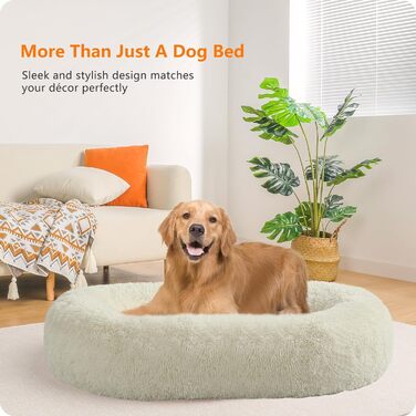 Ортопедичне ліжко для собак, круглий пуф-кіготник, софа для котів та собак, м'яке ліжко-кошик, можна прати, діаметр 100 см, бежеве (100 x 100 x 20 см)