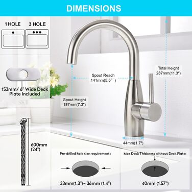 Кран кухонний CREA з 3 функціями: душ, висувний вилив, поворот 360°, матовий (нікель, щіткова обробка)