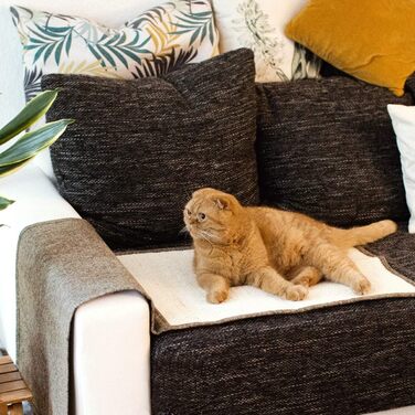 Navaris Cat Scratch Mat Scratch Protection Sofa - Sisal Scratch Rug 130 x 45 cm for Cat - Couch Cat Scratch Mat - also suitable for dogs - (Light Brown - white)