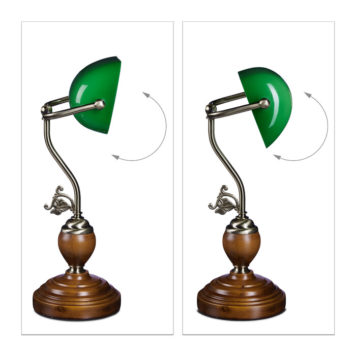 Relaxdays Banker's Lamp JONES with Wooden Base