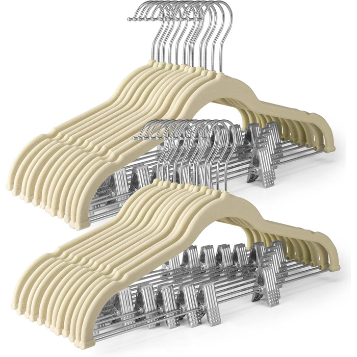 Бархатні вішалки для спідниць HOUSE DAY, 24 шт., з кліпсами, ультратонкі, неслизькі, економія місця, бежевий колір