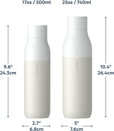 Пляшка для води LARQ PureVis 740 мл білого граніту: самоочисна, ізольована, з УФ-очищувачем, нержавіюча сталь