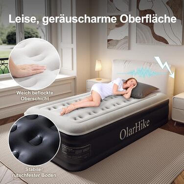 Надувний матрац OlarHike для кемпінгу та дому - 200x90x46 см, самонадувний, з помпою, 1-місний XL