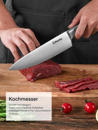D.Perlla Professional 16-Piece Knife Set with Wooden Block - Extra Sharp & Ergonomic Stainless Steel Kitchen Knives