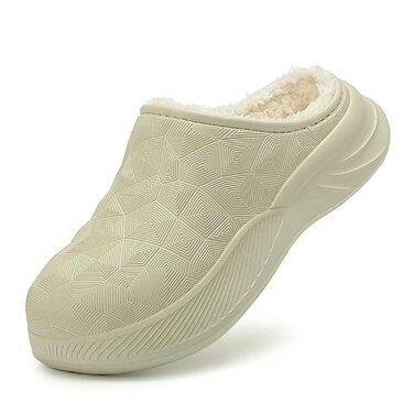 Тапочки жіночі товстої підошвою, теплі, бавовняні, для дому та вулиці, водонепроникні, зимові, для чоловіків та жінок, розмір 38-39 (Бежевий, 42/43 EU)