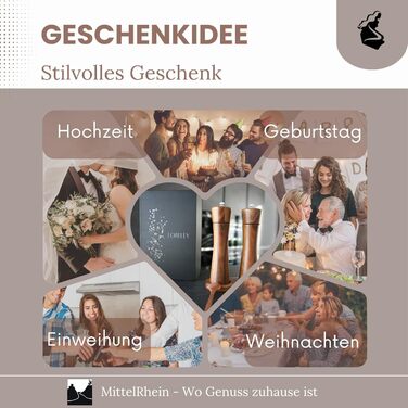 Дерев'яна мельниця для солі та перцю LORELEY® Mittelrhein Germany з керамічним жорном – з підставкою та пензлем – подарункова упаковка. Ідеальний подарунок на весілля або новосілля (Luxury Holz)