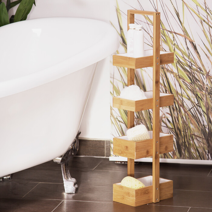 Relaxdays Bamboo Bathroom Shelf with 4 Shelves