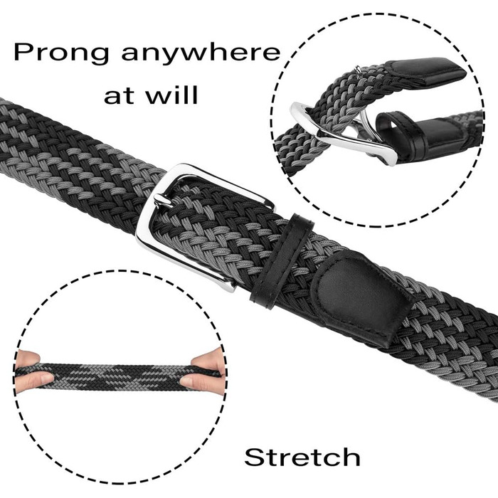 Еластичний плетений ремінь JUKMO, стрейч-ремень у подарунковій коробці (Чорний/Сірий, L (36'-39'))