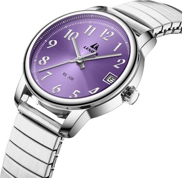 Жіночий годинник LN LENQIN: Водонепроникні годинники для жінок з нержавіючої сталі, кварцовий механізм, регульований браслет (сріблястий, фіолетовий)