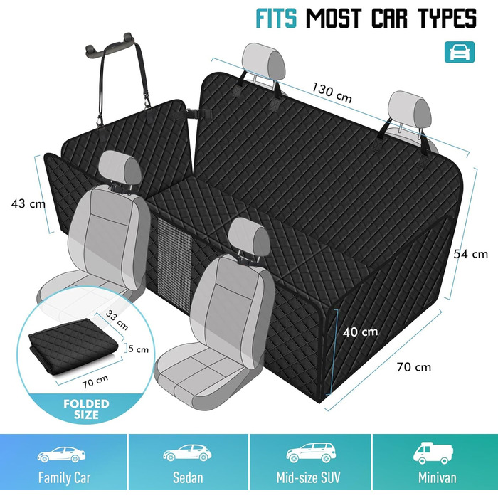Waterproof Car Seat Cover for Dogs with Wood Board & Seat Belts - XXL Black