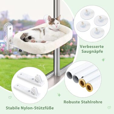 GUUSII Cat Window Perch, Cat Bed, Window Hammock, Cat Hammock, Cat Window Seat, Foldable Cat Window Lounge, Window Hammock, Cat Hanging Bed, Up to 18kg (M) (White)