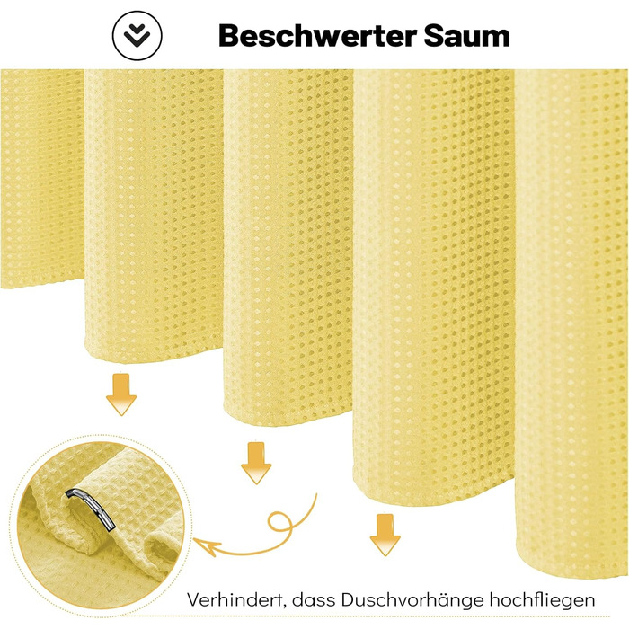 Шторка для душу BTTN вафельна, 180x200 см, антигрибкова, важка, водонепроникна, текстильна, з 12 гачками, зелена