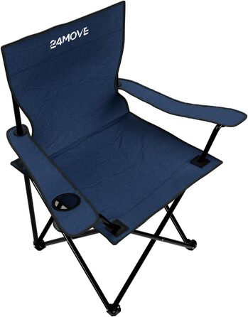 Складний стілець 24MOVE® блакитний для кемпінгу, риболовлі з підсклянником - садовий, розкладний стілець для відпочинку, поліестер, для вулиці та дому