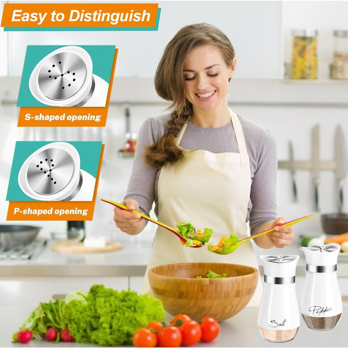Набір для солі та перцю з нержавіючої сталі з скляною пляшечкою, диспенсер для спецій, аксесуари для кухні, дому, ресторану, обіднього столу (білий)