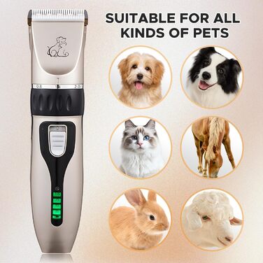 Машинка для стрижки собак, акумуляторна, бездротова, з 4 насадками, для собак, котів та всіх типів шерсті