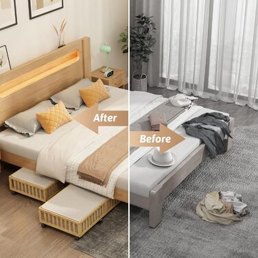 Контейнери для зберігання під ліжком з бамбука, 2 шт, великі, для ковдр, одягу, взуття, органайзер для спальні, дитячої кімнати, з роликами, Nature 2 шт (33.07'×16.54')