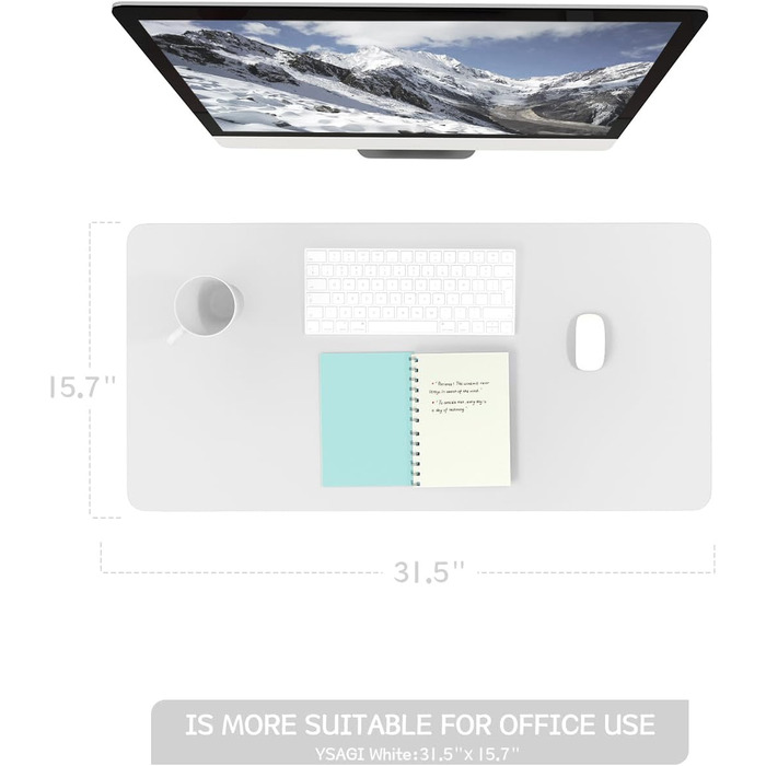 Офісний килимок для миші та столу YSAGi з екошкіри, 80x40 см, білий. Підкладка під мишу та ноутбук для офісу та дому