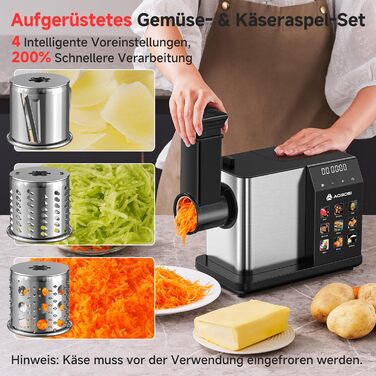 М'ясорубка електрична AAOBOSI 3000W з LED-дисплеєм, 3 швидкості, анти-затор, контейнер для зберігання, для ковбас та кібе, срібляста