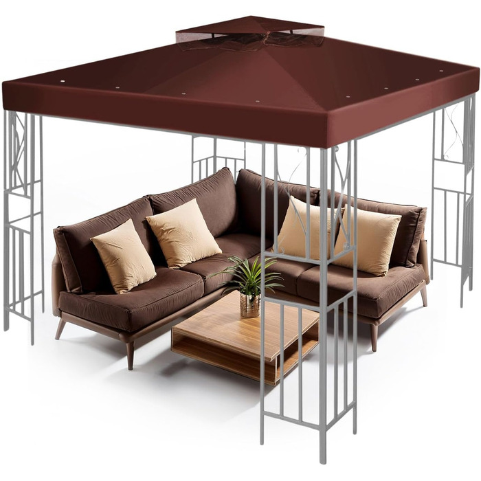 20.3 x 20.3 cm Gazebo Replacement Canopy Cover, Waterproof Cover for Outdoor Gazebo, Double-Tiered, UV30, Awning Cover, Garden, Terrace, Courtyard Tent (brown)