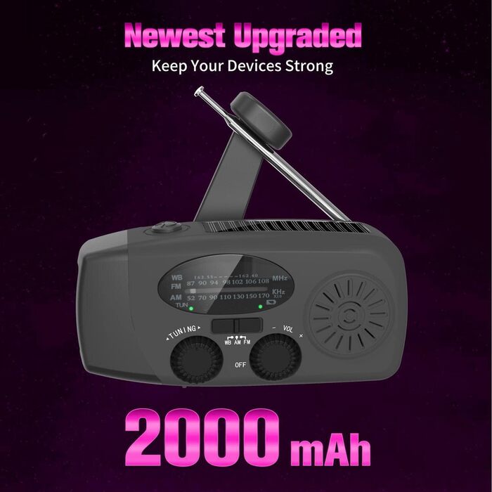 Радіо на сонячній батареї з ручним приводом, USB-зарядкою, NOAA, AM/FM, динамо-ліхтарик, SOS-сигналом, для дому та кемпінгу, портативне та перезаряджуване, широка діапазон прийому